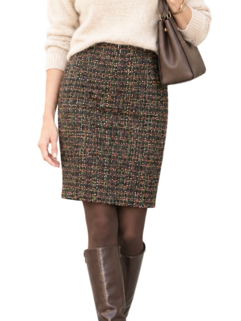 NWOT Talbots Tweed Pencil Skirt, Brown & Cream Multicolor, Size 8